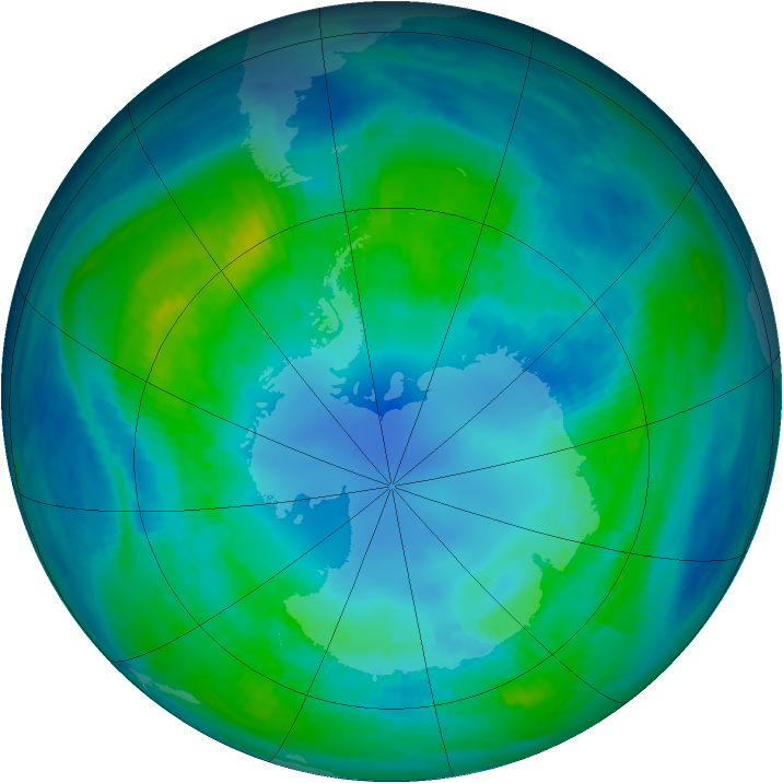 Antarctic ozone map for 22 April 1987